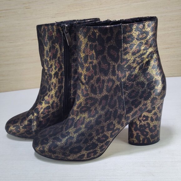 Neiman Marcus Womens Size 6.5 Leopard Animal Print Metallic Boots Shoes - Picture 2 of 16